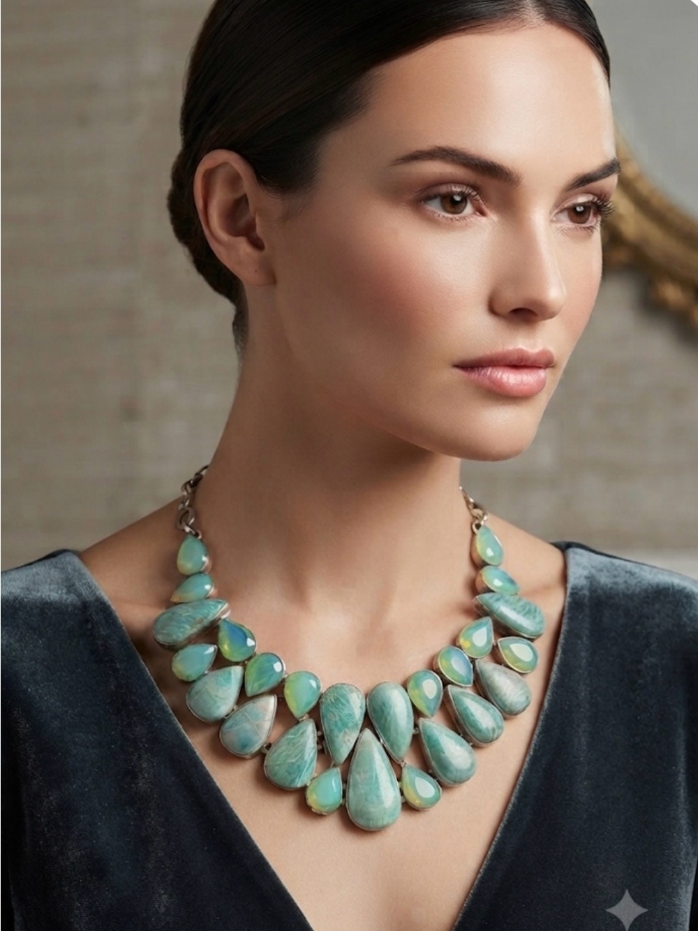 Evocative Green and Gold Sterling Gemstone Silver Necklace